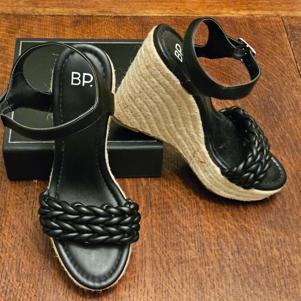 BP Goldie Braided Platform Sandals 4.8" Wedge Heel Size 6.5